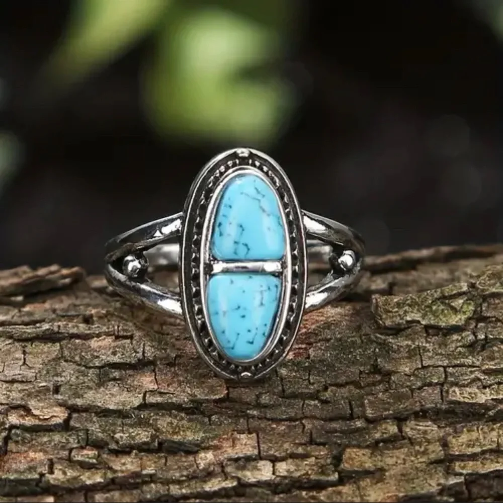 New Natural Blue Turquoise Navajo Genuine Silver Handmade OOAK Ring - Picture 3 of 16